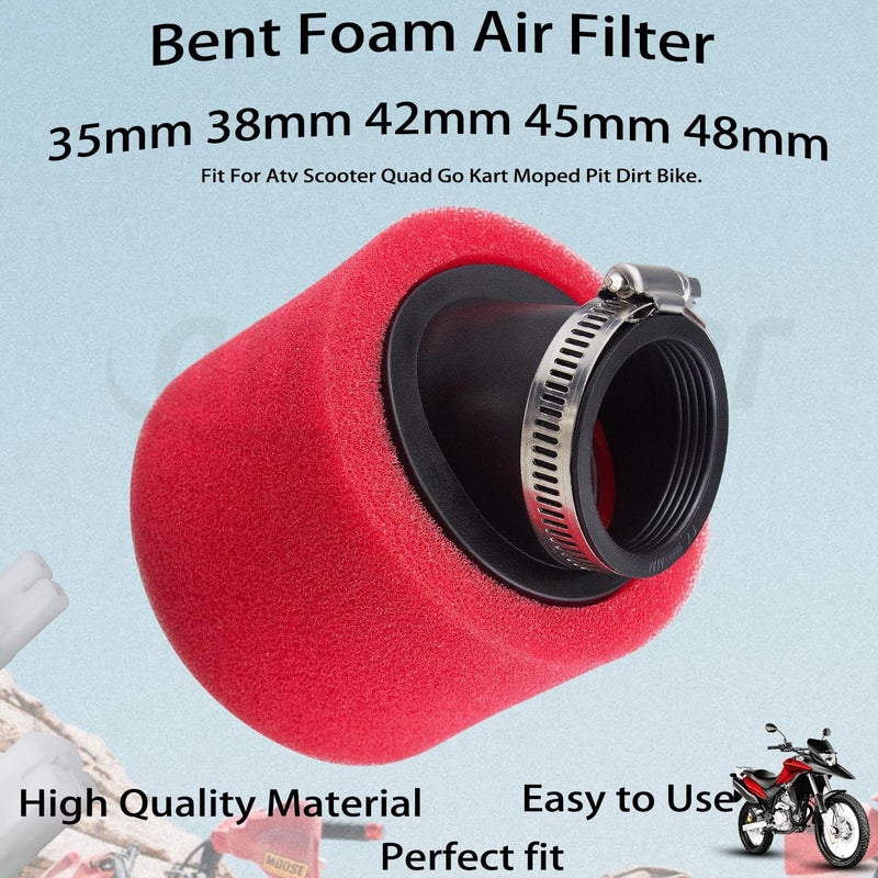 amavoler Bent Foam Air Filter 35mm 38mm 42mm 45mm 48mm Red Aftermarket Replacement Parts Fit for 50cc 70cc 90cc 110cc 125cc 150cc GY6 Motorcycle Atv Scooter Quad Go Kart Moped Pit Dirt Bike. (45mm) - Image 2